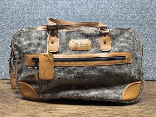 VINTAGE PIERRE CARDIN 22x8x12 TWEED & LEATHER MESSENGER/CARRYON BAG