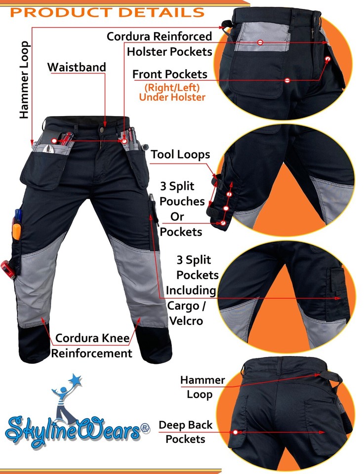 DURUS WORKWEAR Multi Functional And Hardwearing Cargo Multi Pocket Work Trousers With YKK Zip Grey