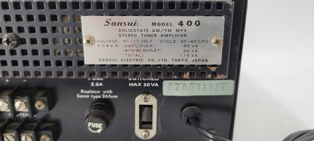 Sansui Model 400 AM FM Stereo Receiver Tuner Amplifier No Audio AS