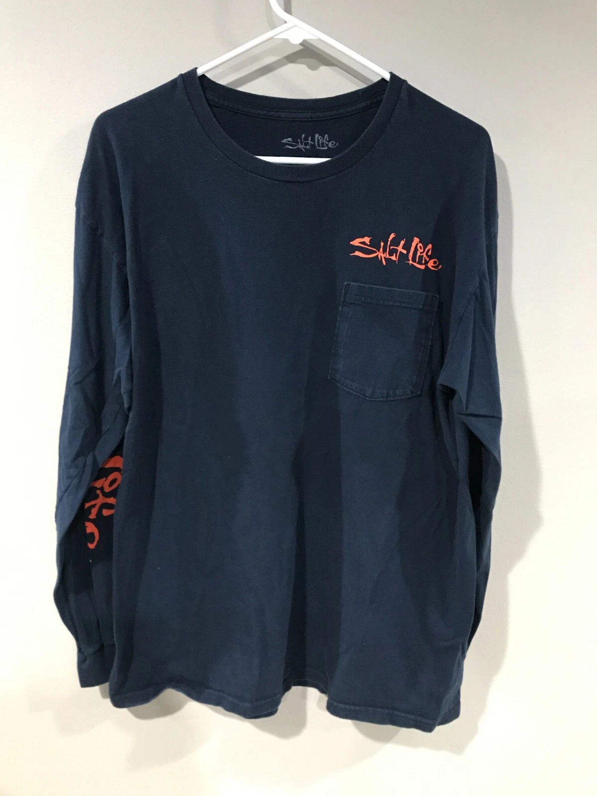 Salt Life Shirt Mens Large L Navy Blue Long Sleeve Fishing Shirt