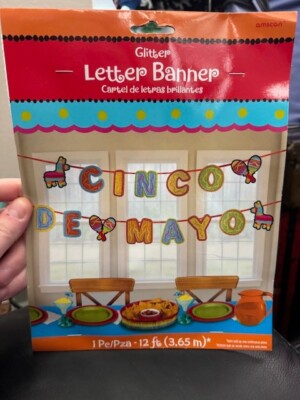 Amscan Glitter Cinco De Mayo 12ft. Letter Banner Party Supply Decoration New!!!