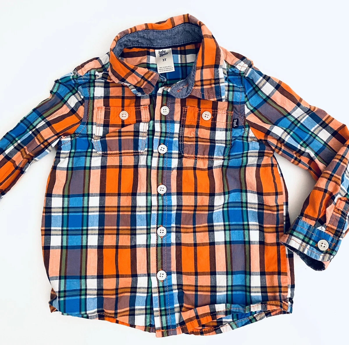 toddler boy orange plaid shirt