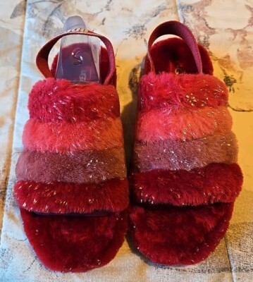 UGG Fluff Yeah Metallic Sparkle Multi Youth/Kids Slipper Sz 5 Model 1125952K New