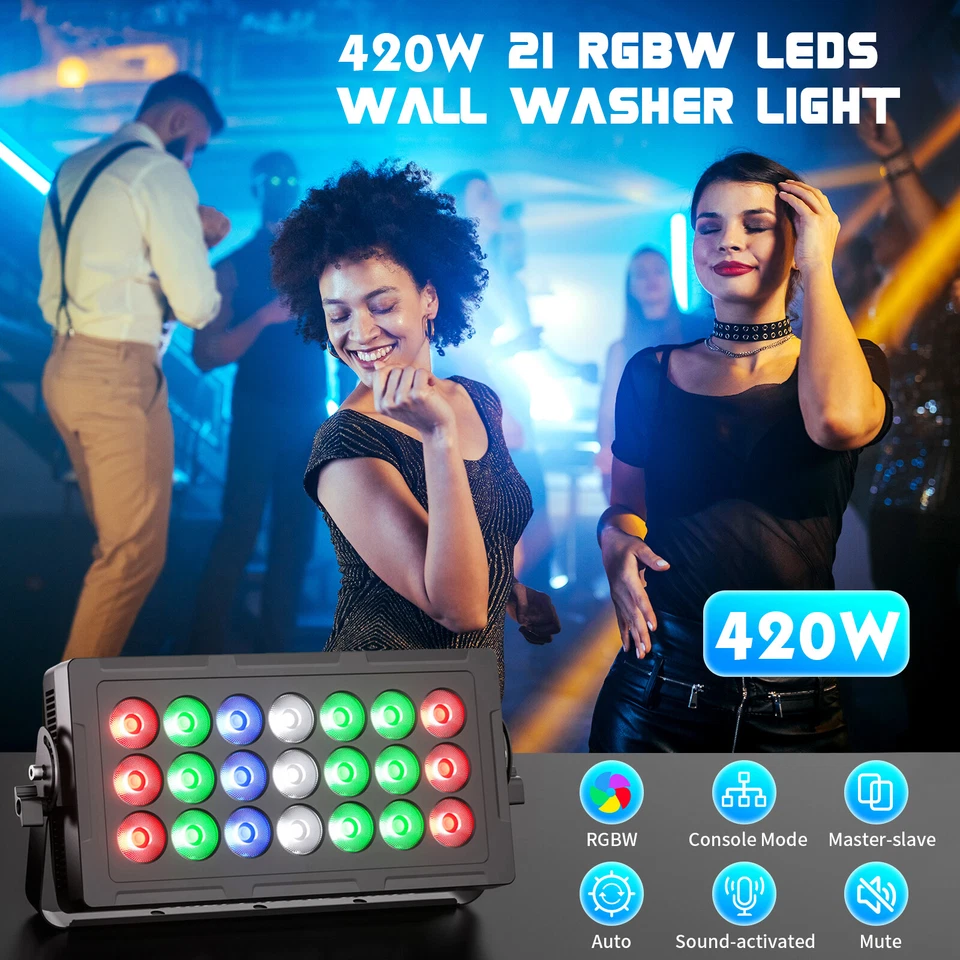 420W RGBW 21LED Wall Wash Light Strobe DMX Stage Beam Light Party Light DJ Show - Image 3 of 4