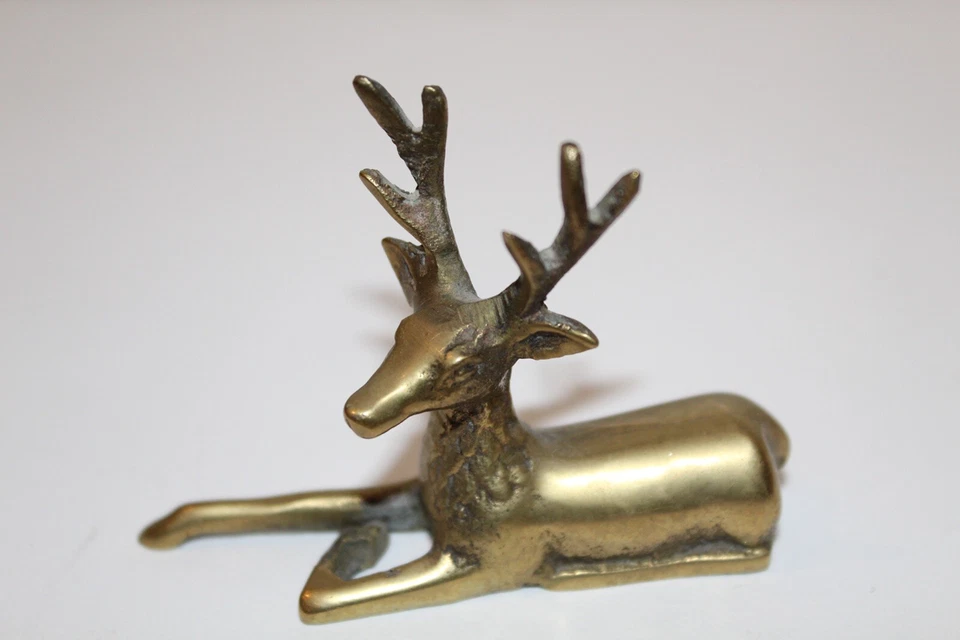 Petite Sculpture Statue Laiton Cerf Doré Art Décoration Vintage - Photo 2/4