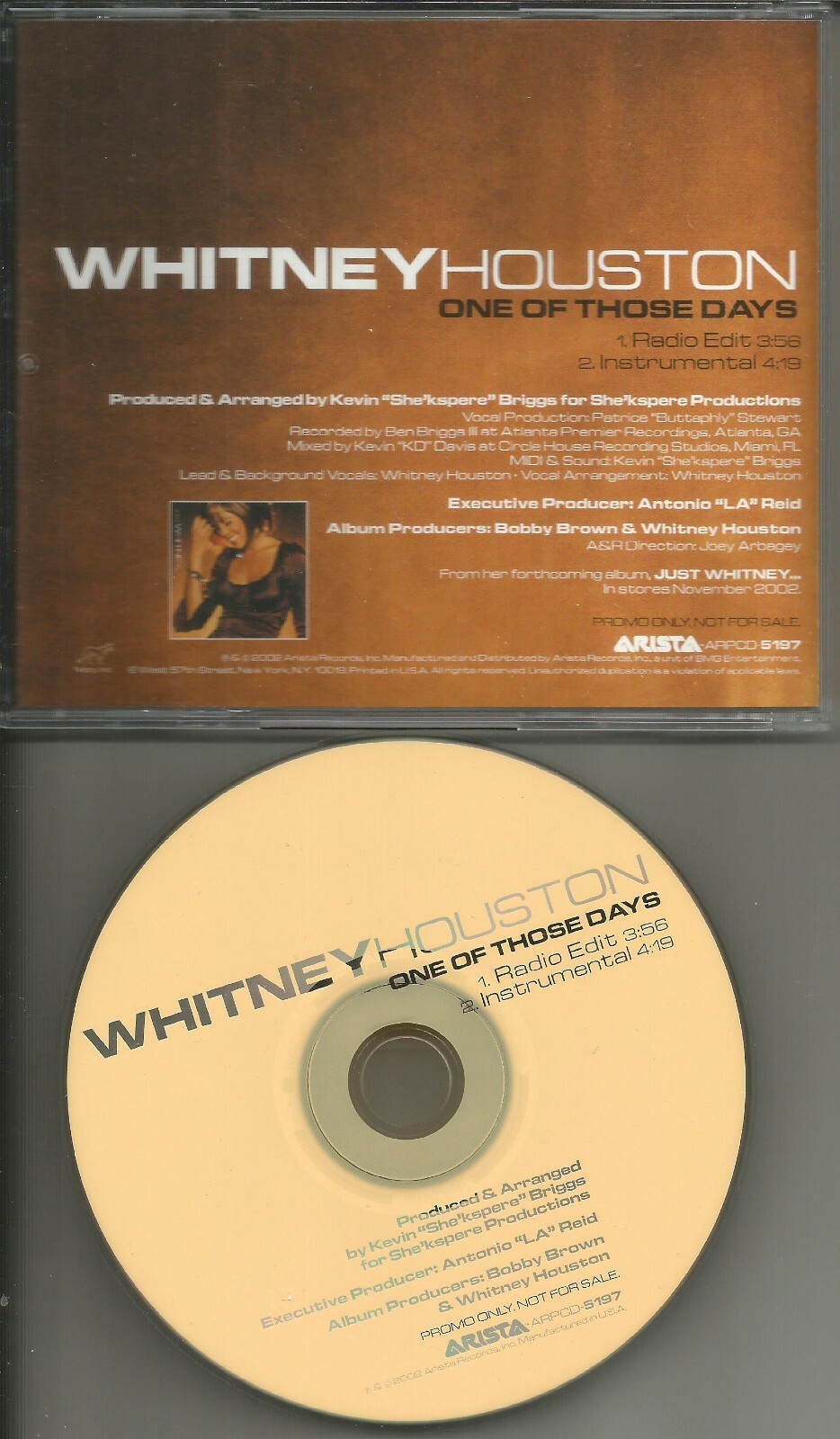 WHITNEY HOUSTON One of those Days RADIO EDIT & INSTRUMENTAL PROMO DJ CD Single