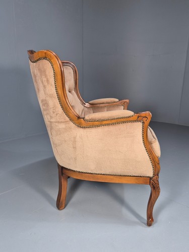 Vintage Danish Lounge Chair Beige Velour Beech Antique French Style EB8926 VCLO - Picture 11 of 18