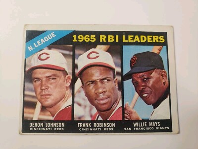 1966 Topps #219 WILLIE Mays/Robinson/Johnson NL RBI Leaders ~ VG (Wrinkle)