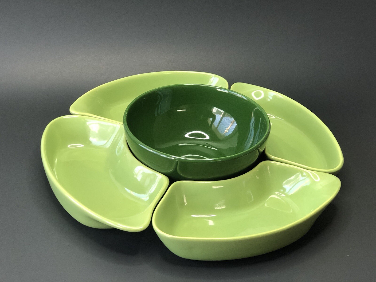 Vintage Ceramic Divided Snack Tray CHIP & DIP Mid Century Modern Atomic