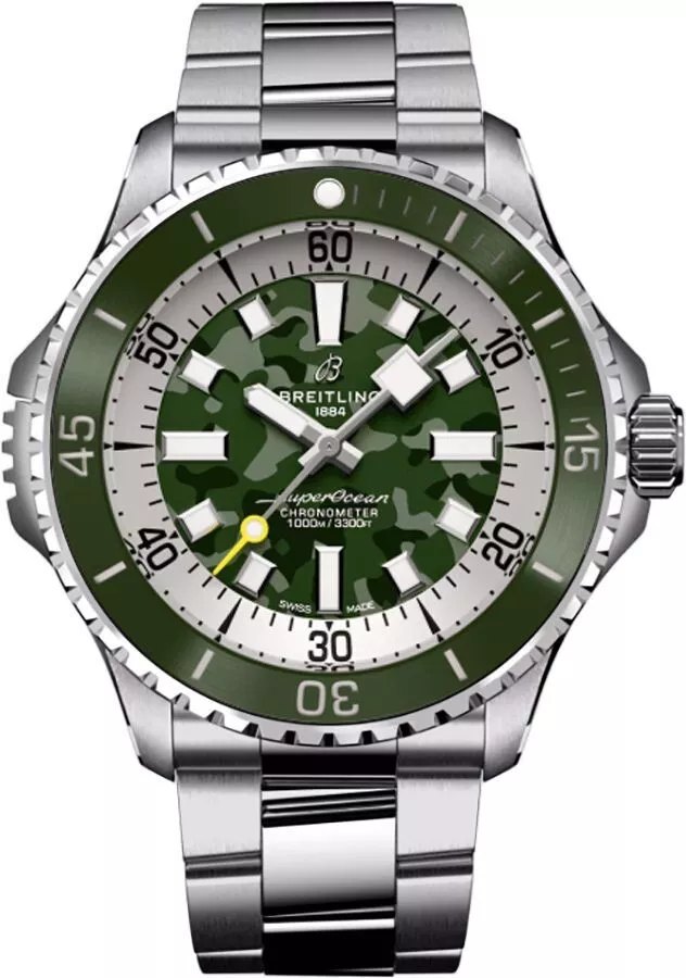 Reloj Breitling Superocean automático 46 esfera verde camuflaje buceo para hombre E10379D31L1E1