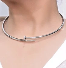 Most Demanding Silver Plated Stainless Steel CZ Nail Collar  Style Necklace.