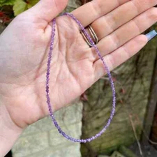 Natural Amethyst Healing Crystal Choker 2mm Faceted Beads Reiki Energy Necklace