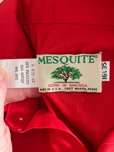 Mesquite Vtg Mens Red Long Sleeve Western Cowboy Shirt Pearl Snaps 16.5" 35" - Picture 2 of 10