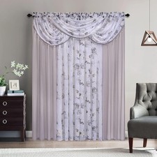 Sapphire Home Floral Sheer Curtains - 54W x 63L Pack of 1 , Sandy/Gray