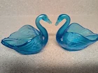 Fenton Blue Opalescent Glass Swans Vintage No Chips Or Cracks