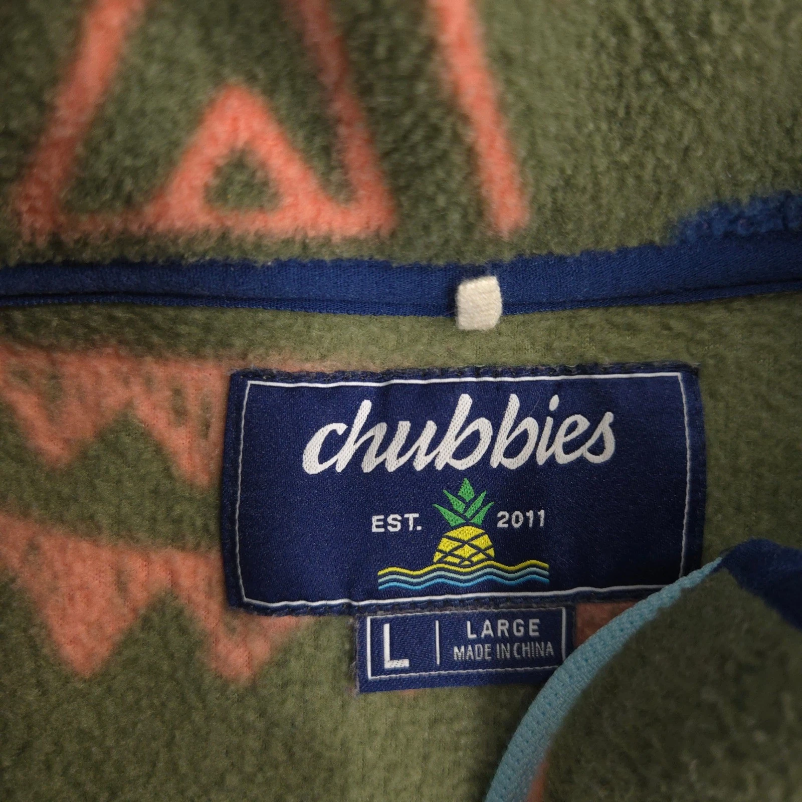 Chubbies Fleece 1/4 Zip Mens Large Green The Flame Commander Southwestern Tribal image 7