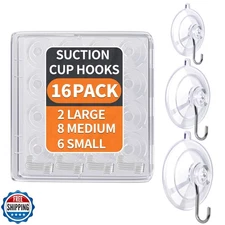 KORCCI Suction Cup Hooks 16Pack Assorted Size- 6 Small 8 Medium 2