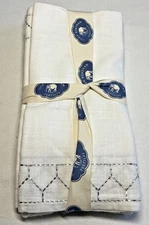 John Robshaw Textiles  NAPKINS (4) White SILVER EMBROIDERED BORDER 22 X 22 NIP