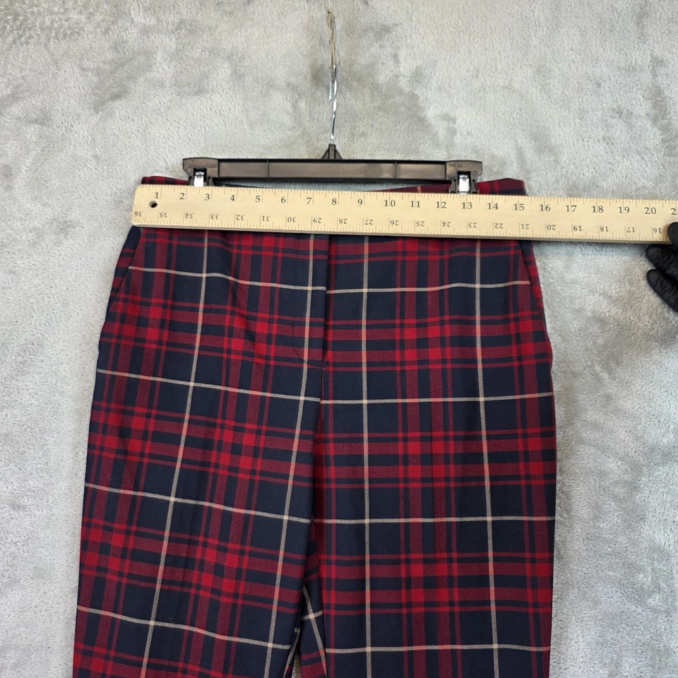 Pantalones básicos Zara para mujer grandes rojos azul marino escoceses tartán pantalones elásticos cónicos Foto 2 de 4