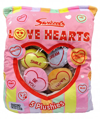 Swizzels Love Hearts ''Kissen'' Beutel mit 5 Plüschtieren Kuscheltieren Geschenkset