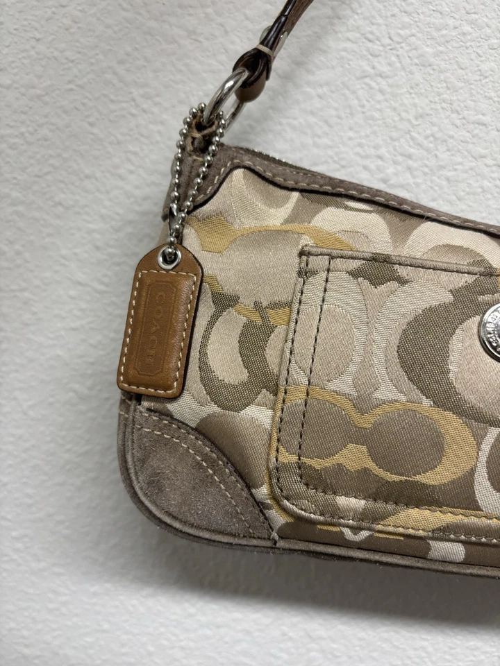 Bolsa de ombro vintage COACH 2171 Chelsea Optic C acabamento em couro camurça marrom Demi Y2k - Imagem 2 de 4