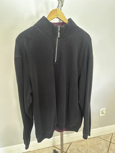 Tommy Bahama Men's Black 1/4 Zip Mock Neck Knit Pullover Sweater