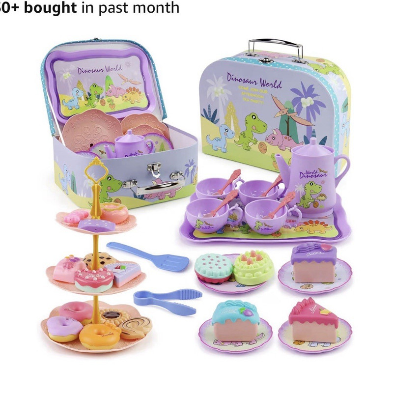 Motiloo Dinosaur World Kids Tea Party Set 41 Pcs with Carrying Case