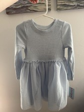 Cat  Jack Girls Light Blue A-Line Knit Tulle Long Sleeve Dress Size 2T