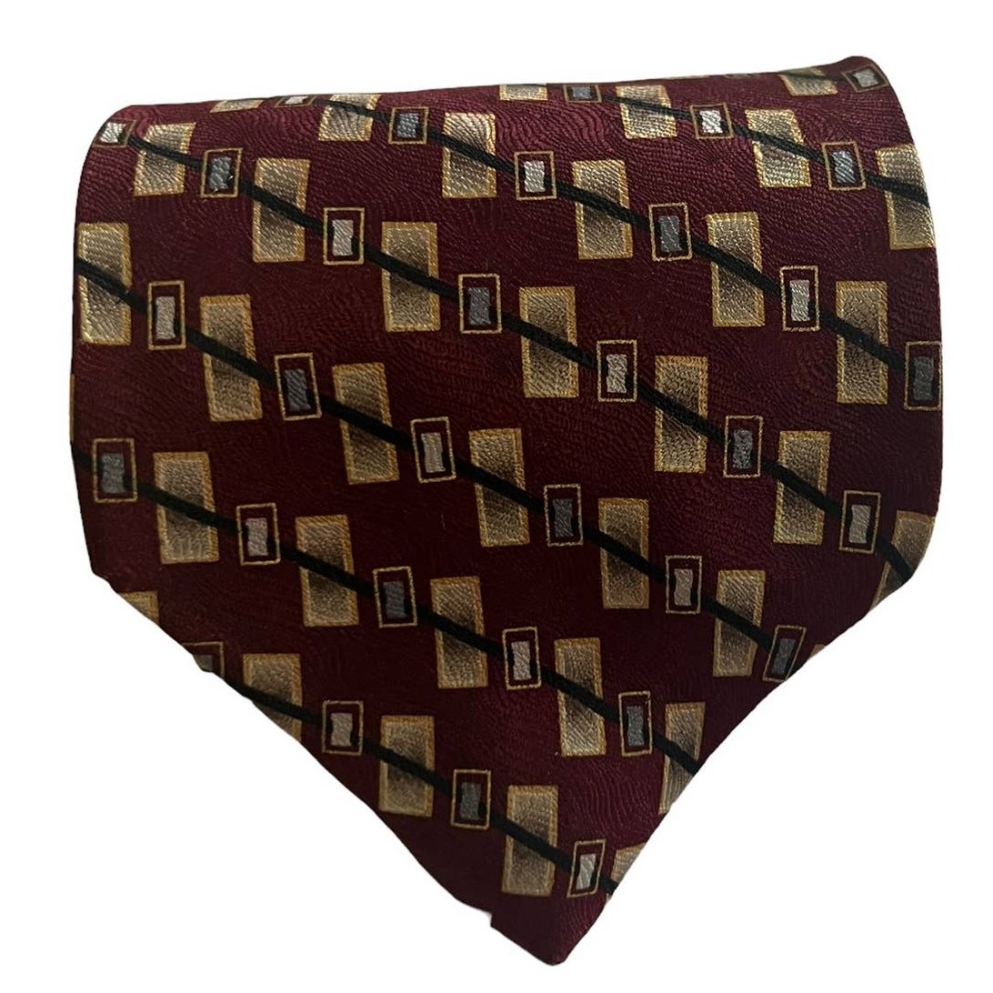 Gianfranco Ruffini Burgundy Tan Rectangle Geometr… - image 1