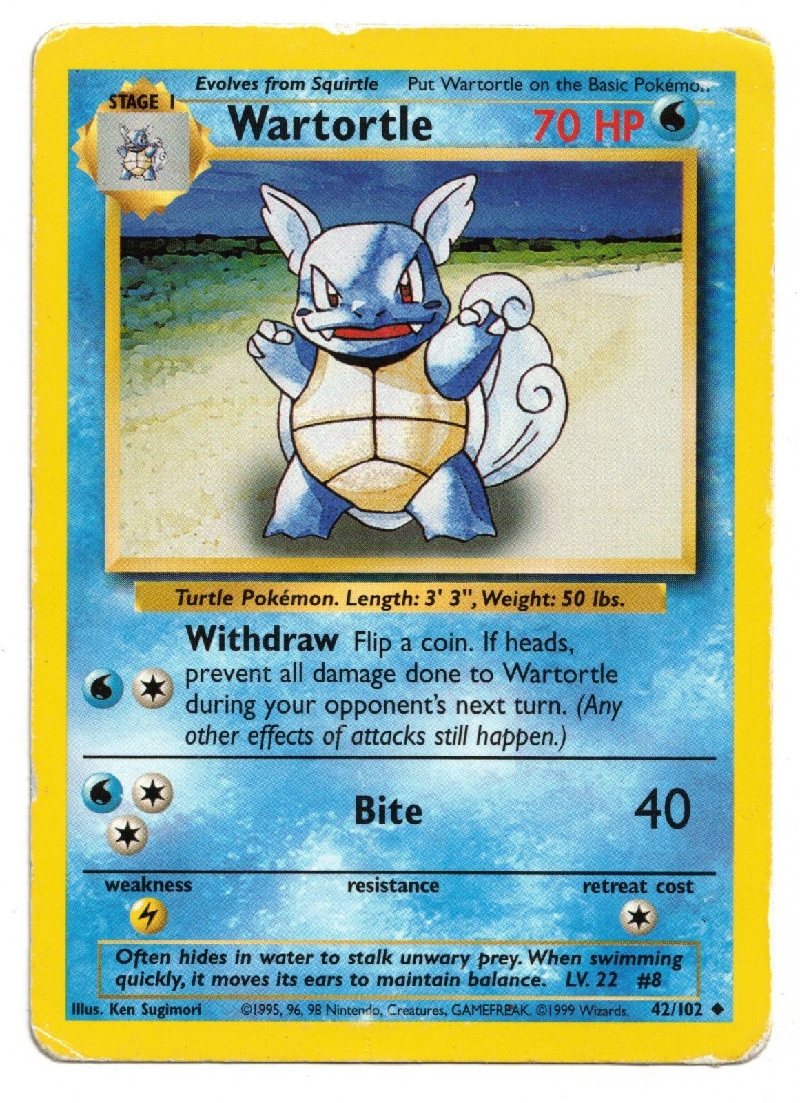 Pokemon Card: Wartortle 42/102 Base Set Vintage EVOLUTION BOX ERROR Rare! GD