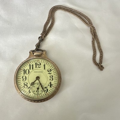 Hamilton 992 16s 21J Gold Filled Open Face Railroad Grade Pocket Watch Chain