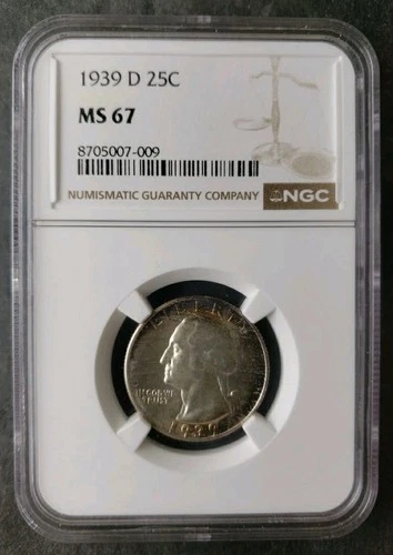 1939 D 25c Washington Silver Quarter Dollar NGC MS67