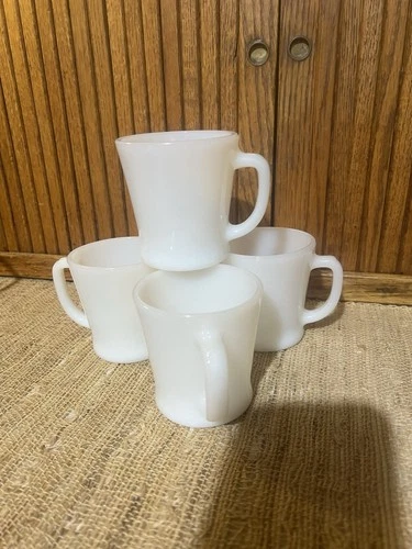 Set 4 Vintage Fire King Anchor Hocking White Milk Glass Oven-Proof Coffee Mugs