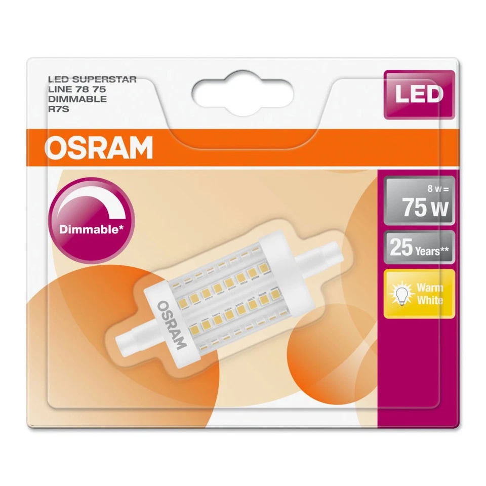 Osram LED Leuchtmittel Star Line 78mm 8W =75W R7s klar FS warmweiß 2700K DIMMBAR - Bild 4 von 4