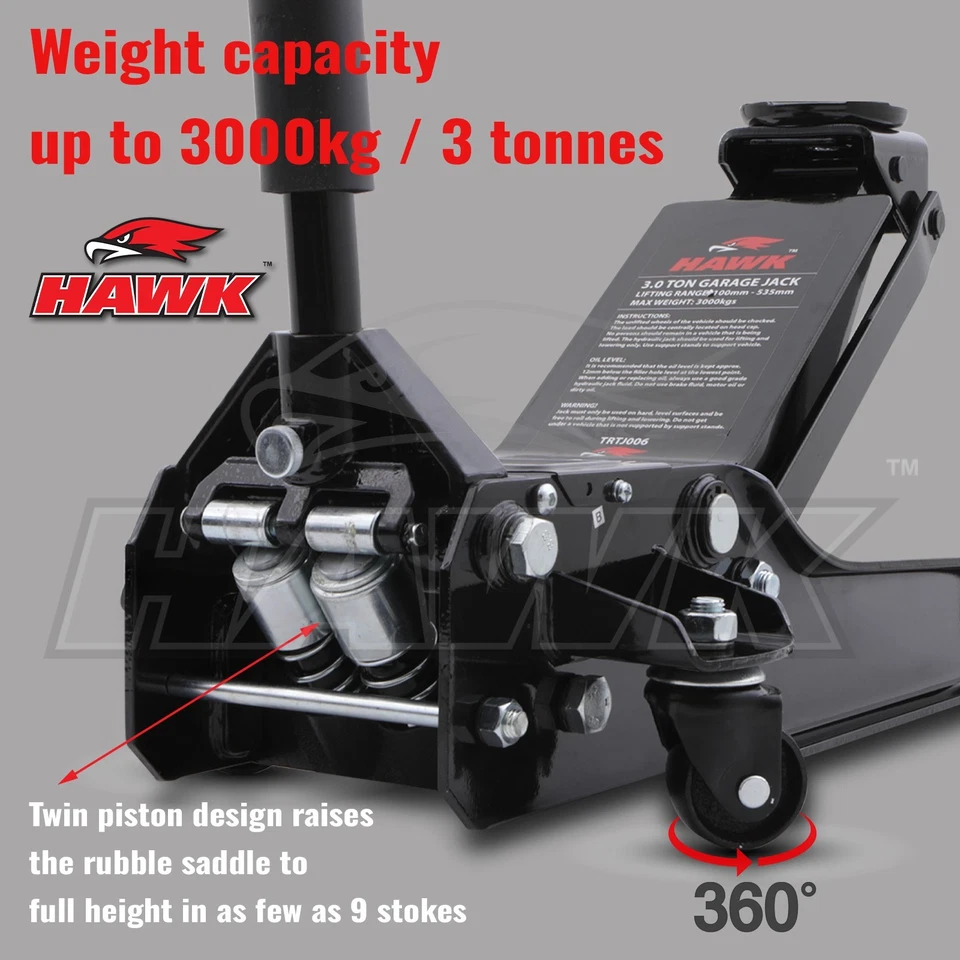 HAWK 3T 3 TONNE HYDRAULIC CAR TROLLEY LOW PROFILE JACK WITH 36" CAR CREEPER KIT - Image 4 of 4