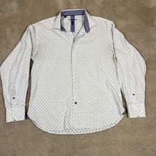 💠 Visconti Black Shirt Men Large White Blue Paisley Flip Cuff Button Up Modern