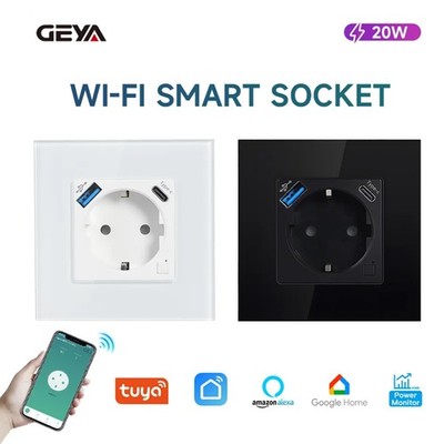 GEYA Wifi USB Wall Socket 20W USB-A/C 16A Power Socket Tuya Smart Life Alexa EU