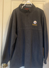 NFL Pittsburgh Steelers 1/4 Zip Fleece Pullover Gray XL Vtg Logo Pockets Flaw
