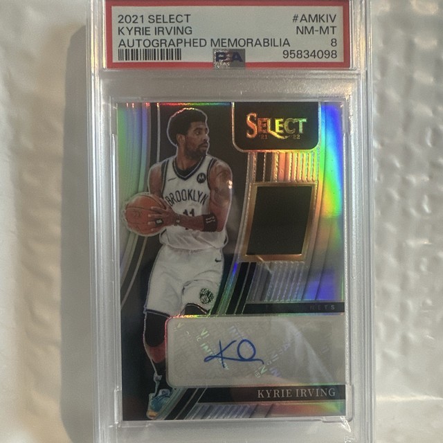 2021-22 Panini Select Kyrie Irving AM-KIV Auto Mem Prizm /99 PSA 8 Nets