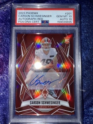 2025 Panini Phoenix - Rookies Carson Schwesinger #201 Red /99 (RC) PSA 10 POP 1
