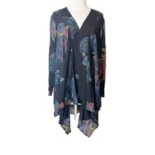 Citron Santa Monica silk draped texturized floral blouse asymmetrical sz L