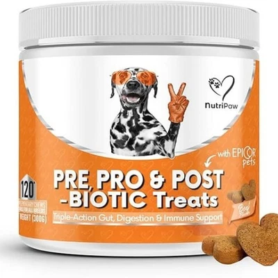 NutriPaw Pre, Pro & Postbiotic Digestive Treats For Dogs - Gut Health, Sensitive