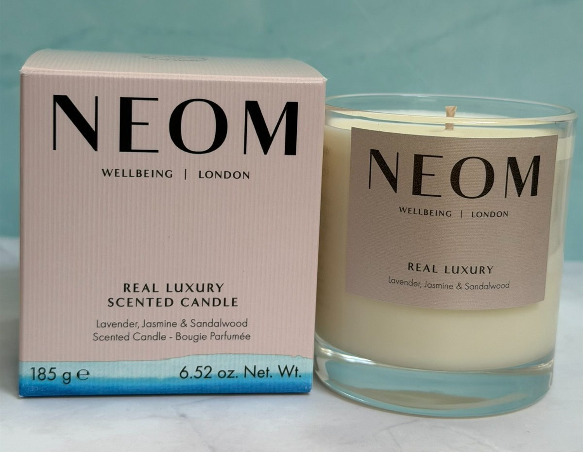 Neom Real Luxury Scented Candle 185g Lavender Jasmin Sandalwood 1Wick NWB RRP£40
