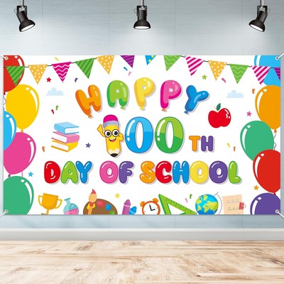WATINC Xtralarge 100th Day of School Backdrop Banner Decorations, Happy White 