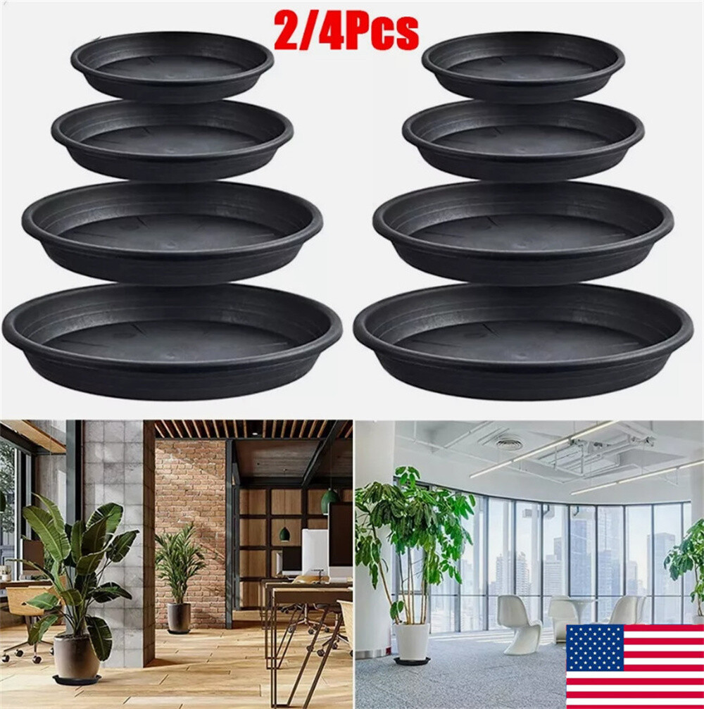 2/4Pcs Round Plant Saucer Flower Pot Drip Trays Indoor/Outdoor Plants Black  US