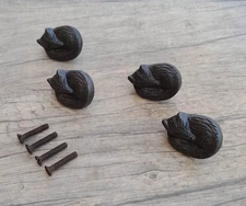 4pcs Vintage cast iron fox shape cabinet drawer door knobs screen handles
