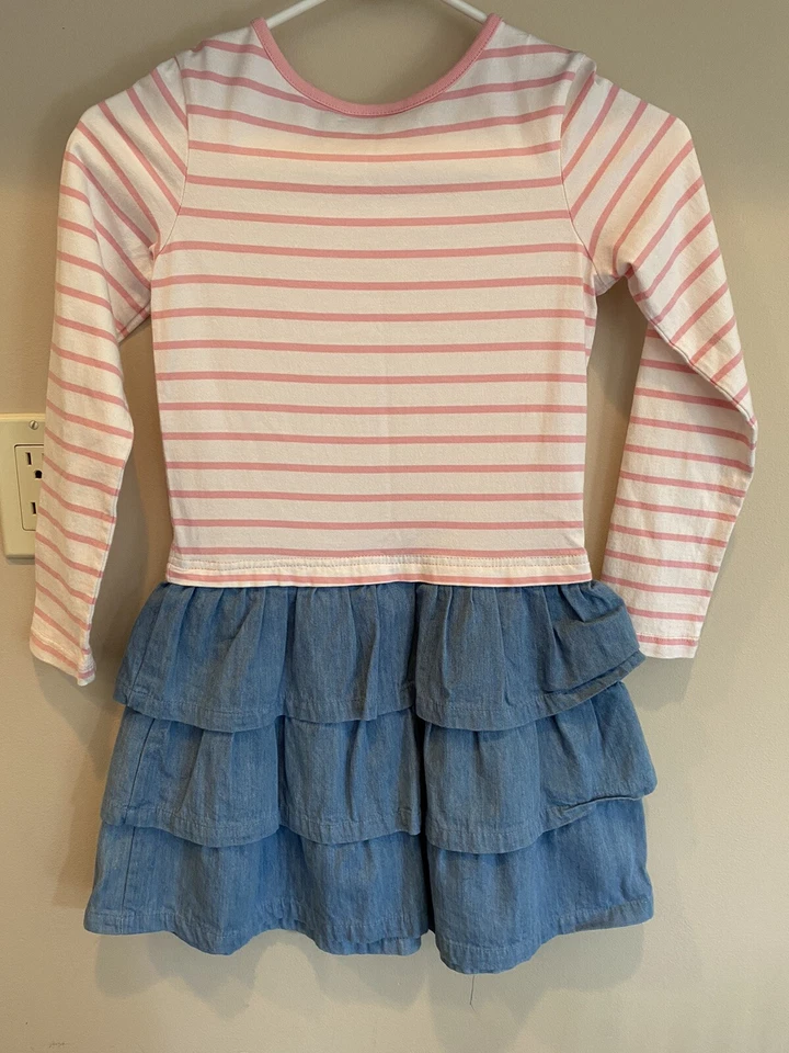 Hanna Andersson, Girls Size 130 (Size 8), Tiered Skirt Pink Stripe Dress, VGUC - Image 2 of 3