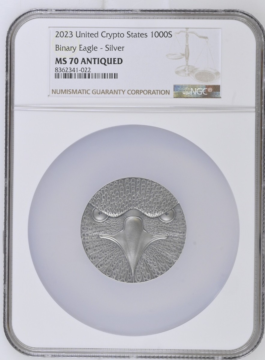 Binary Eagle Binary World 2 oz Silver Coin 0.00001 Bitcoin UCS 2023/ MS70  NGC | eBay