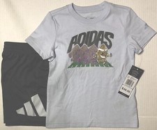 Boys Football Adidas 2 pc Short Set Tee Sports Athletic Bottoms Shirt Top