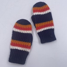 Knit Acrylic Mittens Blue w/ Orange Red White Stripes Fits 2T-4T Cold Weather